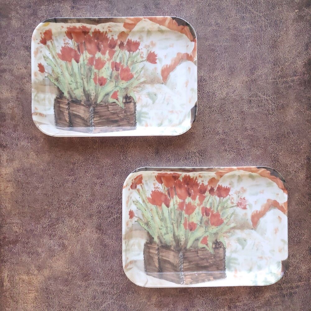 Lot 2 Monza R2S Melamine Trinket Jewelry Tray Set Italy 5.5 x 4” Helen Paul Art
